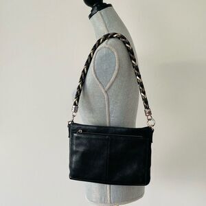 Brighton Black Leather Shoulder Hobo Bag Woven Leather Strap Decorative Classic